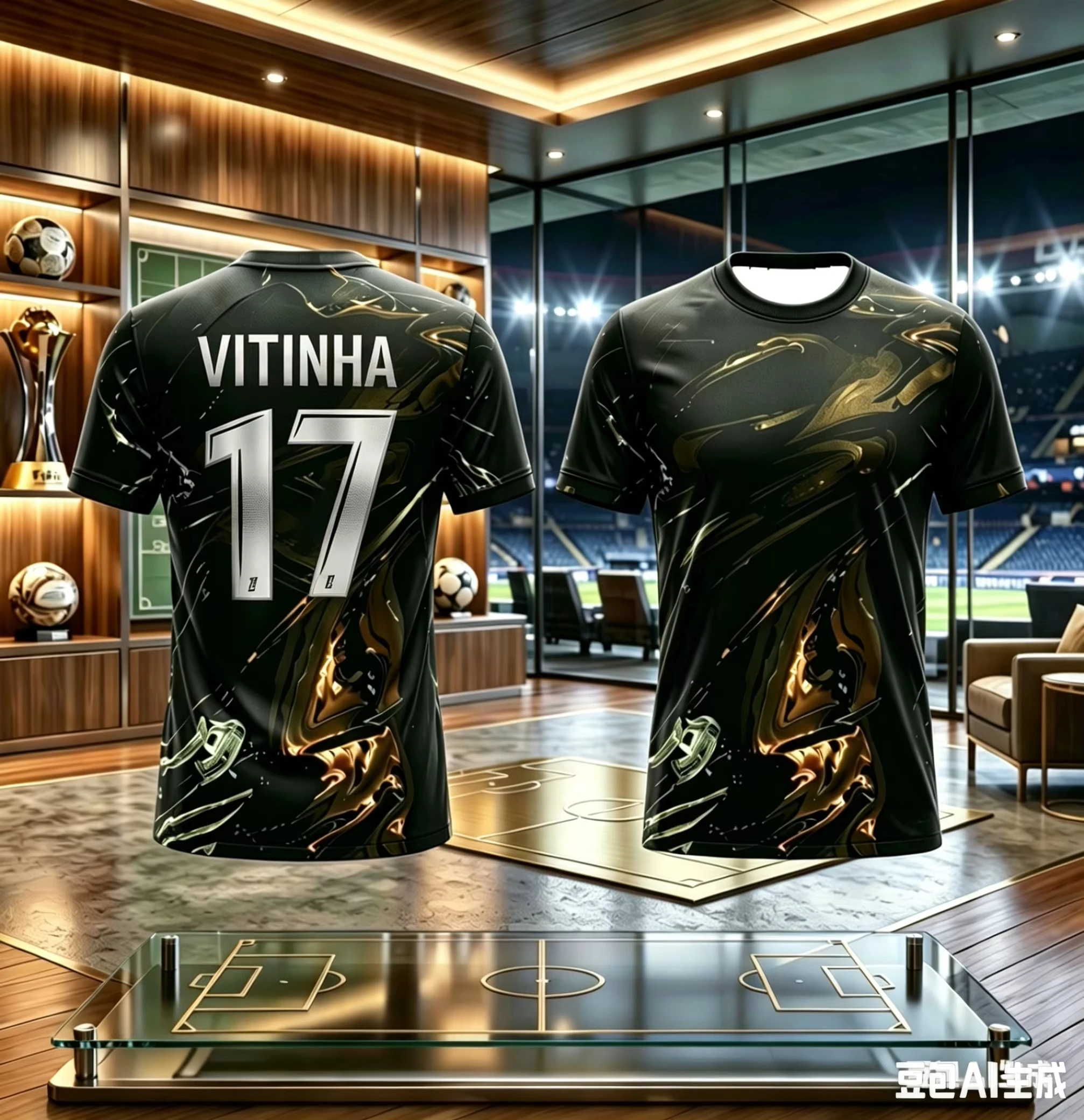 Camiseta de Fútbol PSG para Niños, Jersey de Fútbol Negro con Estampado Líquido Dorado, Transpirable, de Secado Rápido, Camiseta de Entrenamiento Deportiva para Hombres y Mujeres