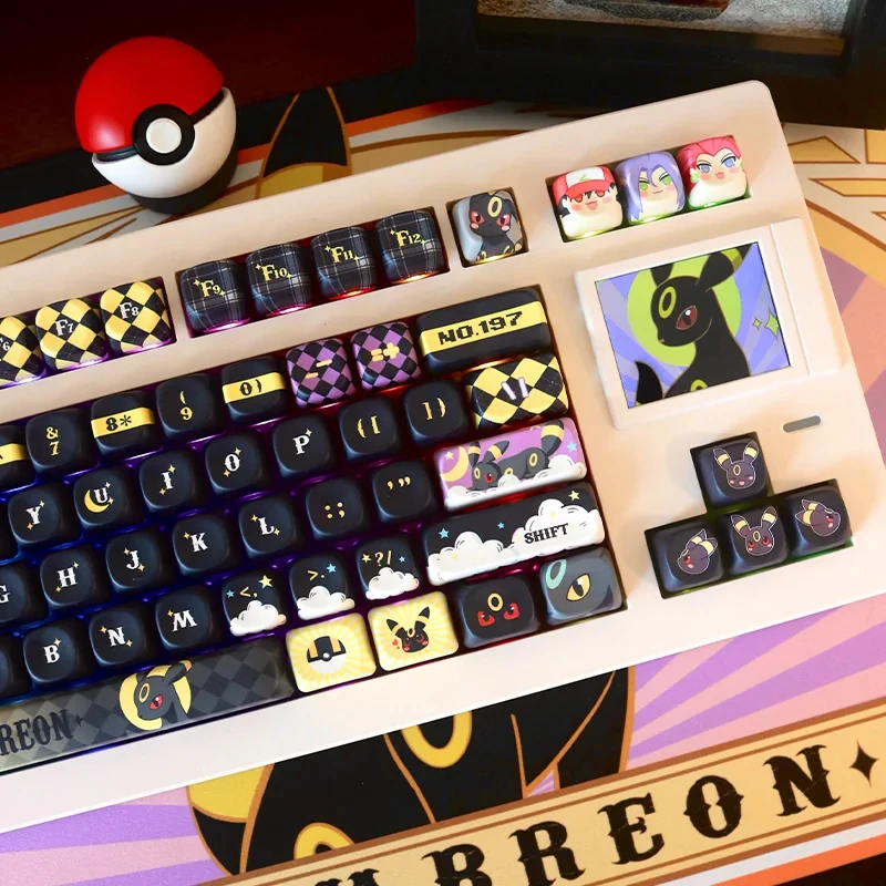Anime Cartoon Pokémon Umbreon Themed Keycaps MOA Profile PBT Five-Side Dye-Sublimation Keycap for MX Switch Mechanical Keyboards