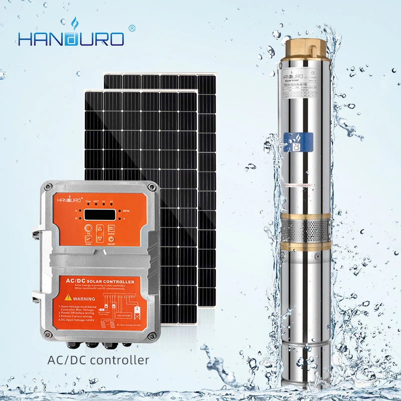 Handuro 280v 2200w 7m3/h 185m AC/DC Sistema De Bomba De Agua Solar De pozo sumergible Bomba De Agua Solar