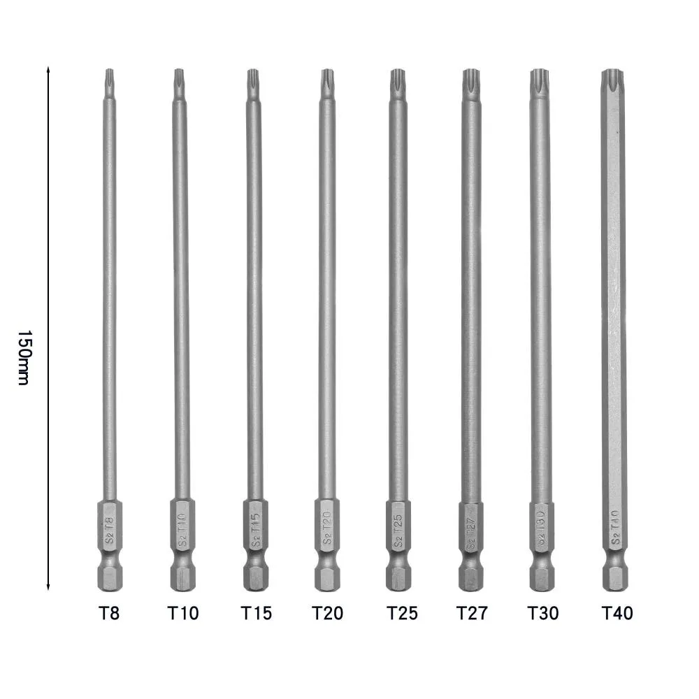 

8PCS 1/4 Inch Torx Screwdriver Bit Set T8-T40 100mm 150mm 200mm Hex Head Allen Wrench Drill Bits Set Bit Power Tool Parts