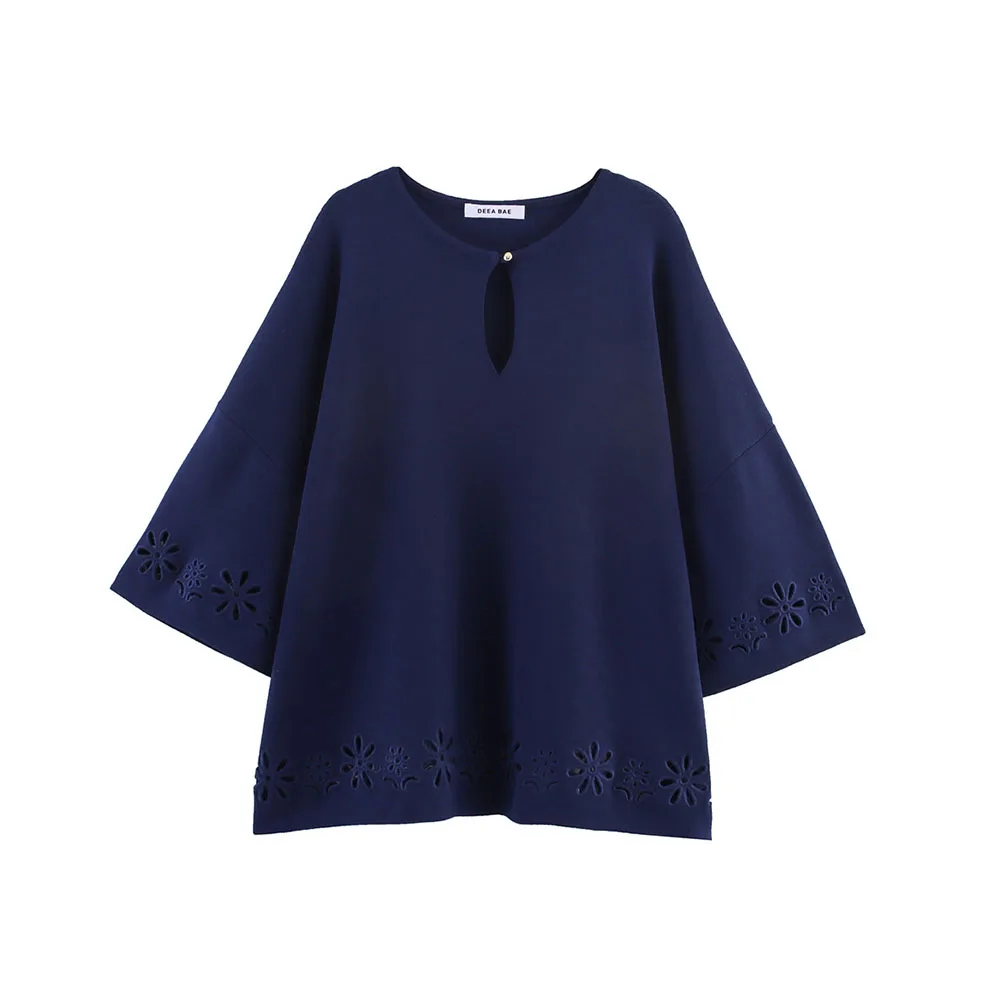 

Autumn New Women's Fashion Simple Hollow Embroidery Knitted Top