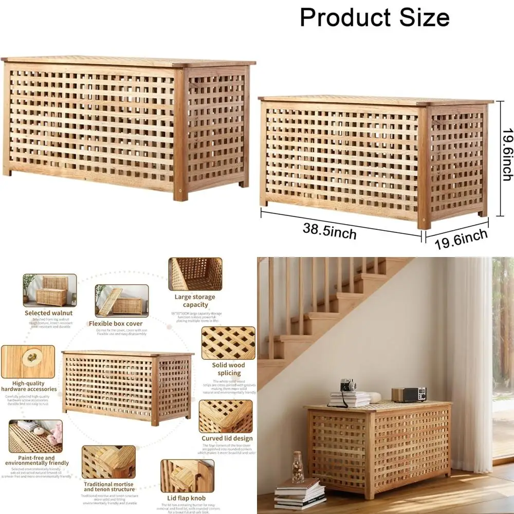 Banco de entrada de madera natural con almacenamiento, adecuado para mesa de centro en entrada, sala de estar, dormitorio y baño (38,5x19,6x1