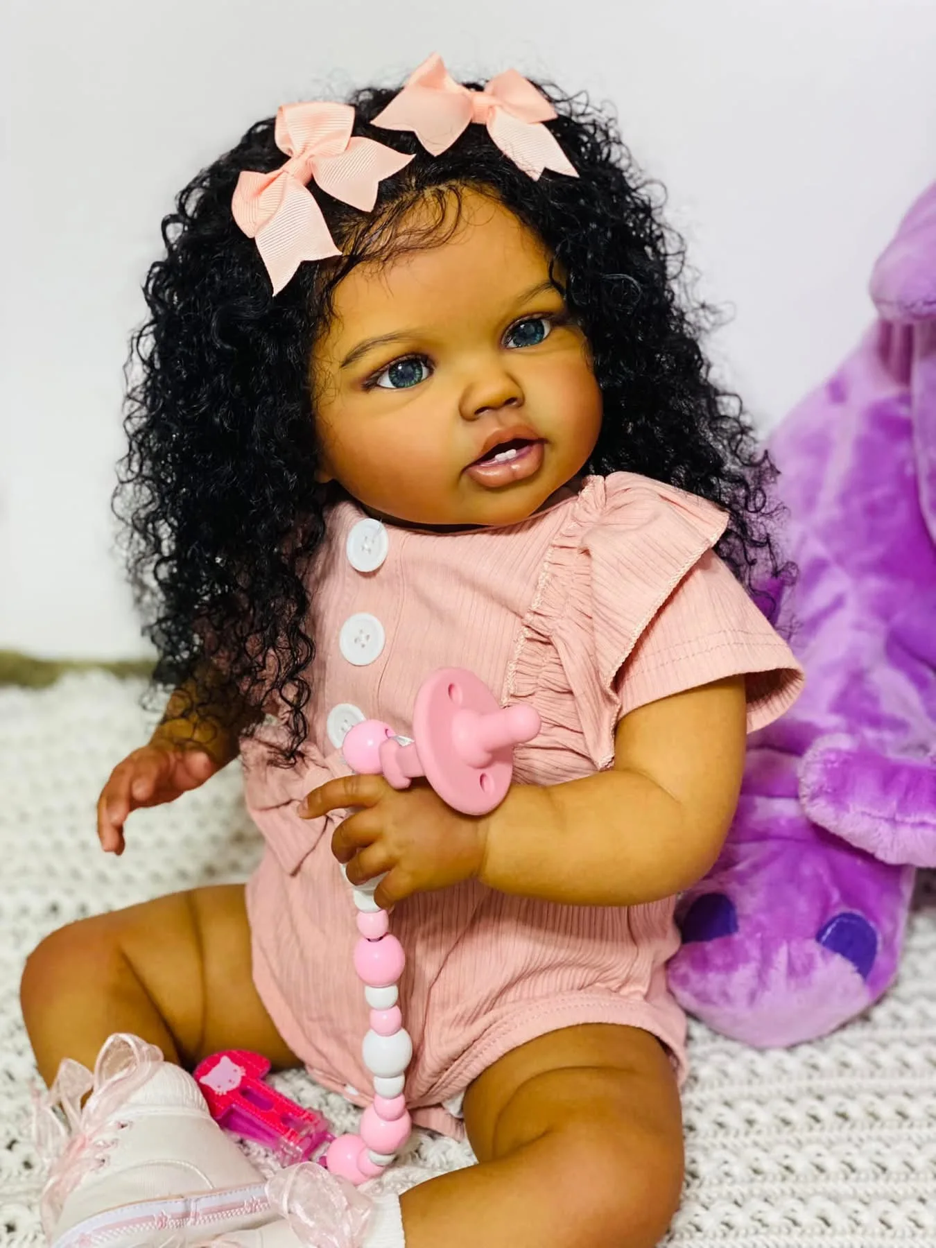 24 pouces peau marron foncé Lottie Reborn bébé enfant en bas âge nouveau-né poupée princesse fille réaliste doux au toucher 3D peau Art poupée