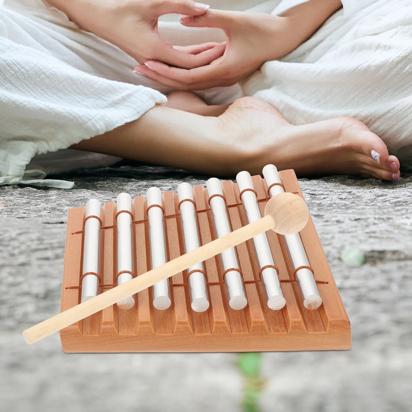 1Set Classroom Percussion Chimes Wooden 7 Tone Energy Handbell Musical Instrument Educational Rhythm Practice Tool for