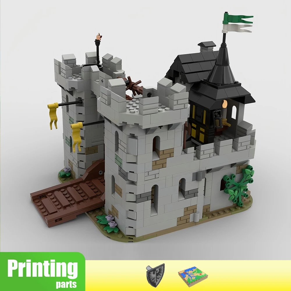 888PCS MOC Black Falcon Fortress Medieval Castle Model Building Blocks DIY Modular Building Assembly Toy Adult Collectible Gift