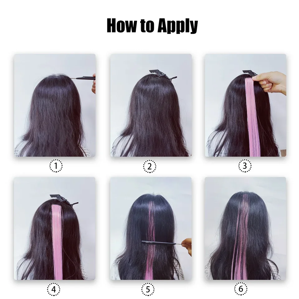 Extensiones de cabello con clip multicolor con tinsels, extensiones de colores, 2 en 1 cabello arcoíris con tinsels plateados para niños y niñas 6