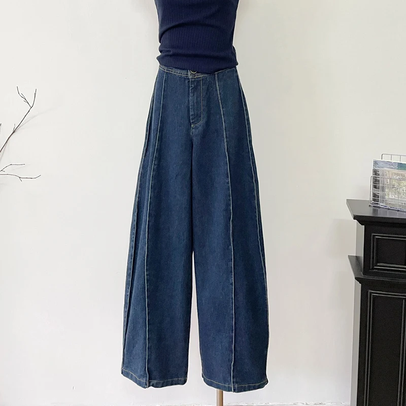 LUZHEN 2024 New Fashion Loose Stripe Splicing Design Casual Denim Pants Women's Street Wear High Quality Wide Leg Jeans AA1748