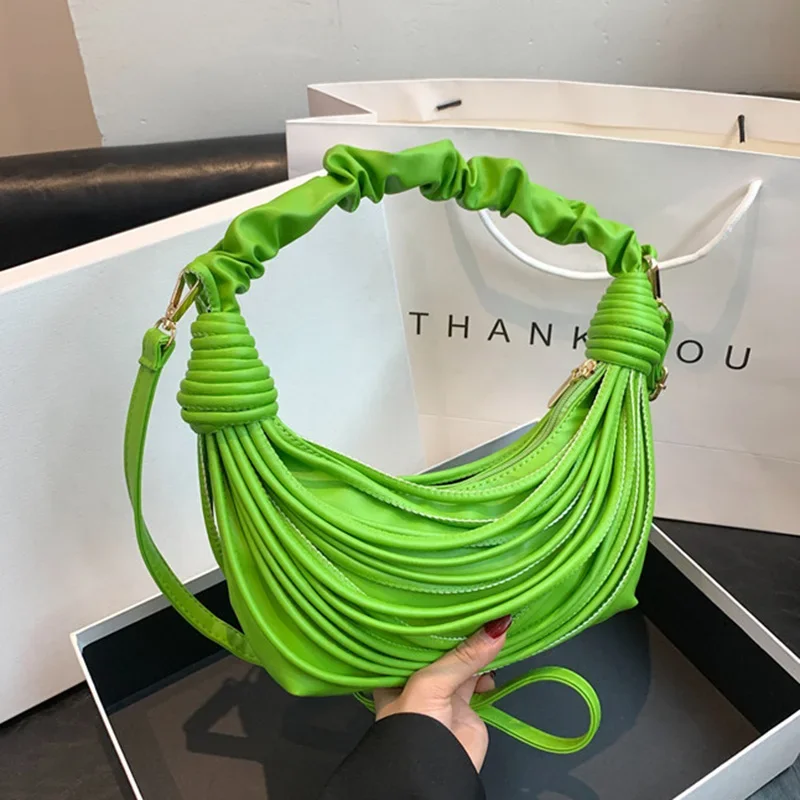 INS Luxury Women Yellow Green Blue Rope Knotted Pulled Hobo Half-Moon Bags Designer Handwoven Noodle Bag Handbags Evening Clutch