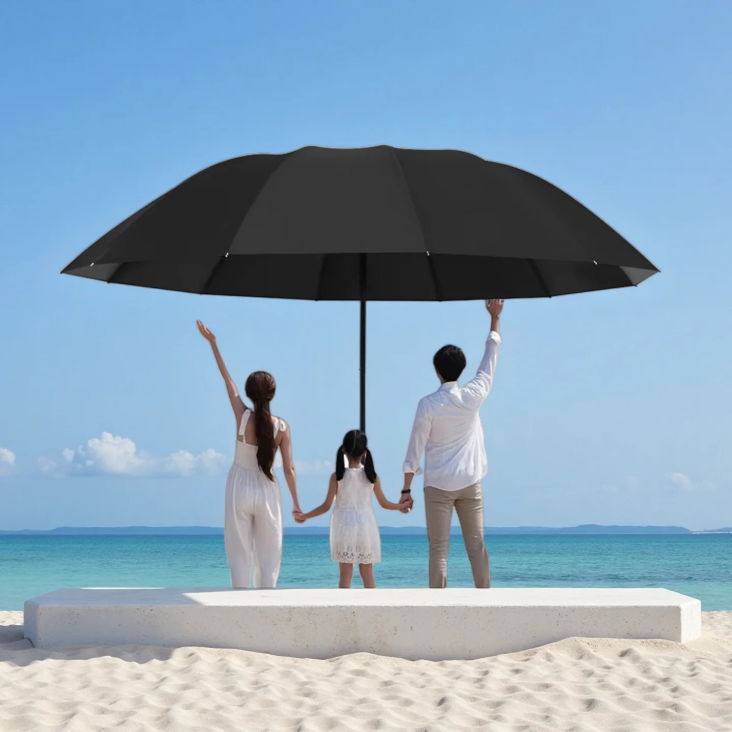 

130CM Large Folding Umbrella Heavy-Duty Reinforced Compact Travel Windproof Unisex Solid Color Umbrella for Business Home Use