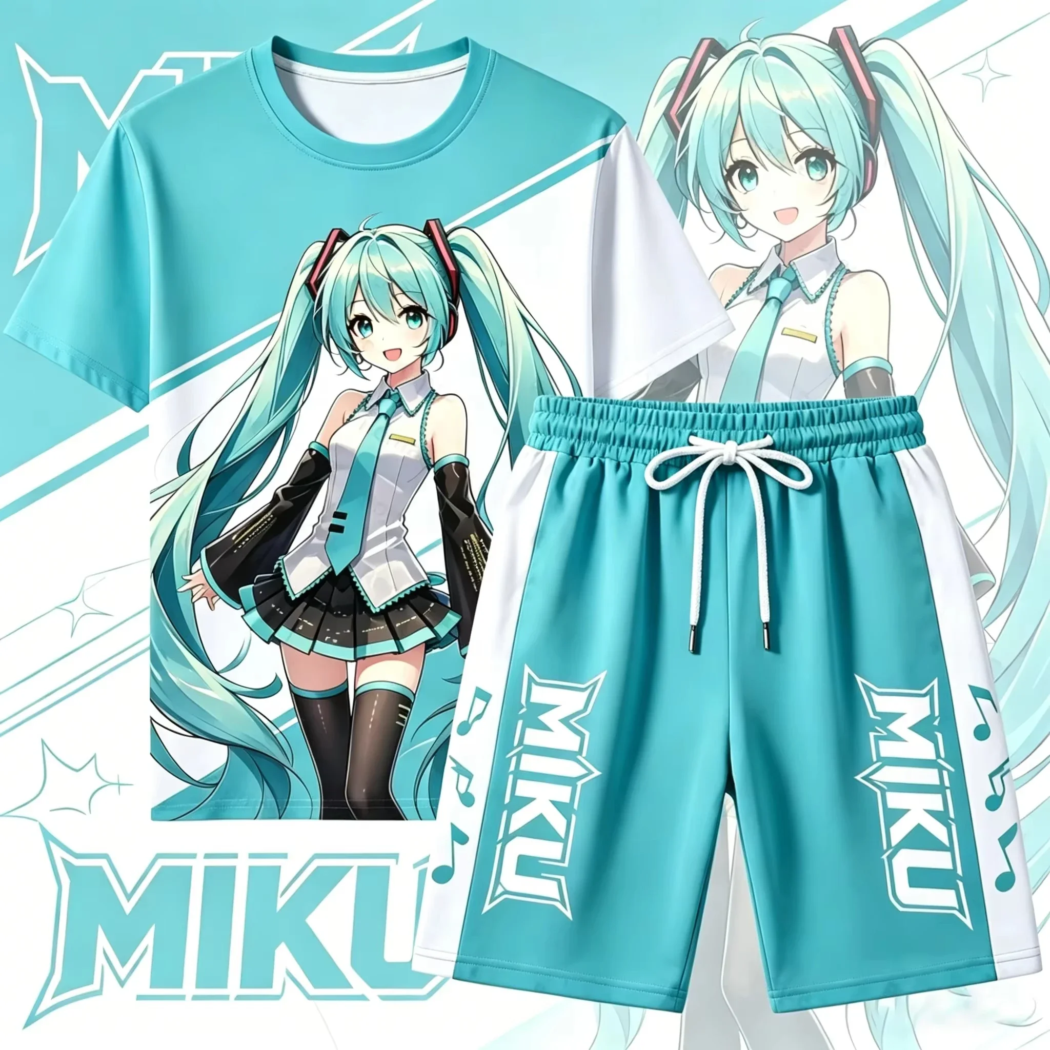 Japanese Cartoon Anime Water Ice Moon Beauty Girl Warrior 3D Printed T-shirt Shorts Set Loose Sports and Leisure Set