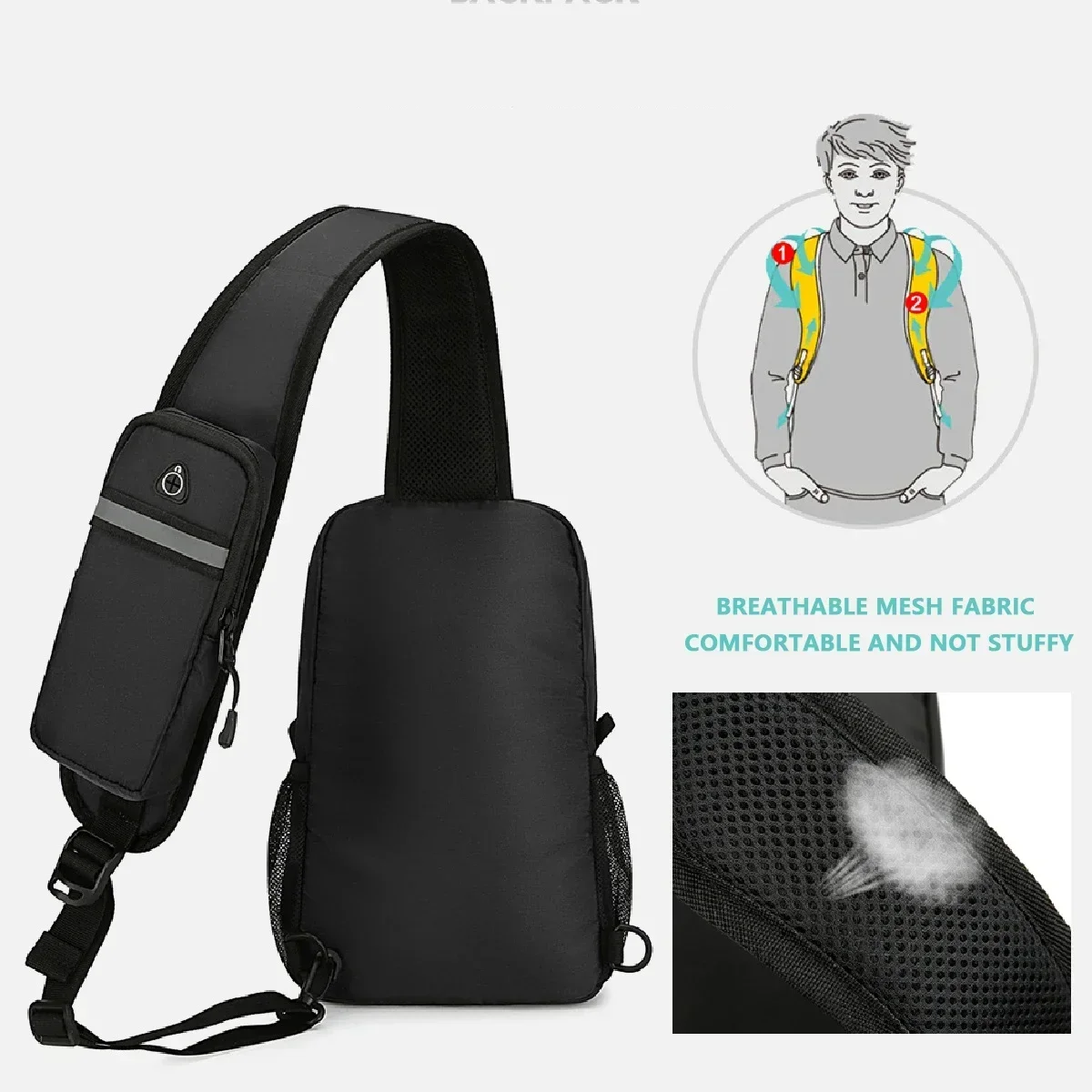 Модная нагрудная сумка для спорта и отдыха, водонепроницаемый нейлоновый материал, сумка для телефона для хранения, многофункциональная и многослойная.