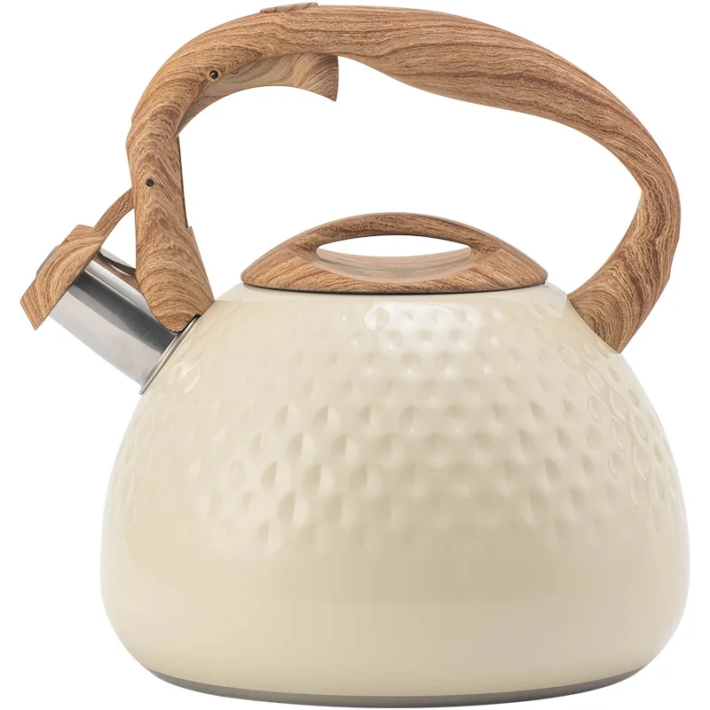 

New Beige Hammer Pattern Whistle Kettle, Tea Coffee Kettle, European and American Kitchen Utensils, Flat-bottomed Whistle Pot 3L