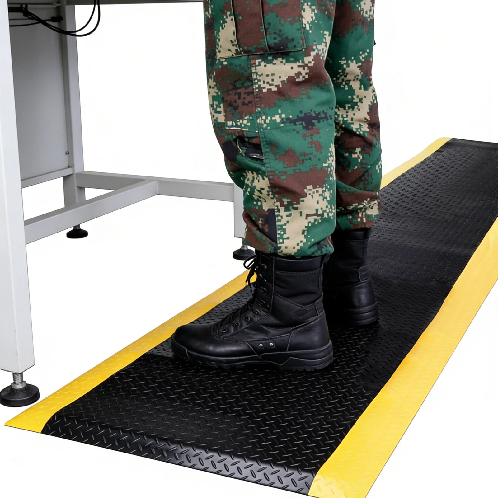 

144x36inch Anti Fatigue Mat Industrial Black W/ Yellow Border Thicked Sponge Anti-Fatigue Floor Mat for Warehouse Garage Public