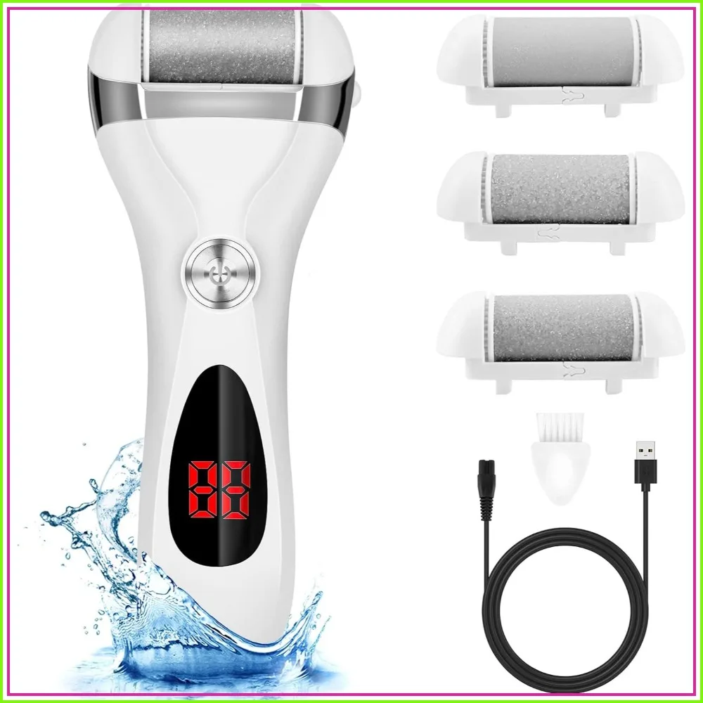 

Electric Foot Callus Remover Kit, Rechargeable 2 Speeds, 3 Grinding Heads, Waterproof, Pedicure Tools for Dry Cracked Skin