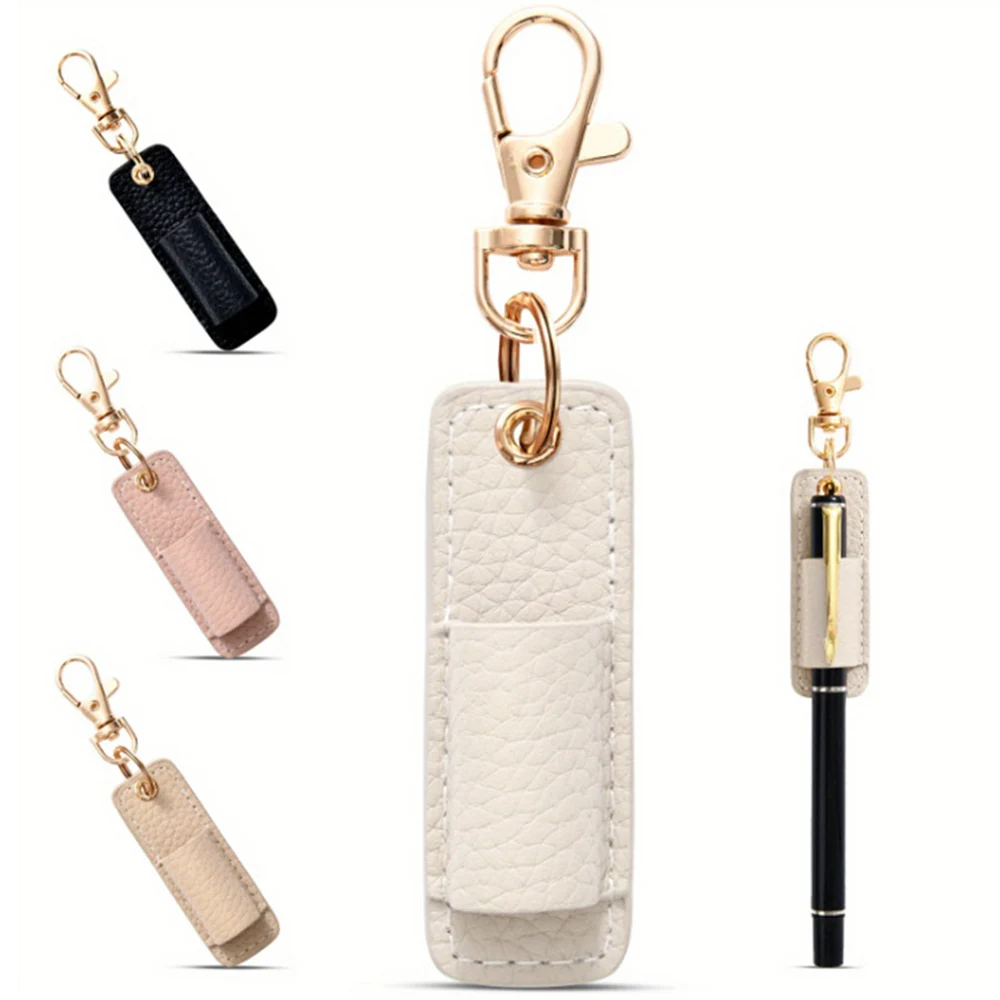 Litchi Pattern PU Leather Pen Clip Portable Pen Holder with Keychain Pen Cover Pen Pouch Wear-resistant Pen Clip Doctor Supplies