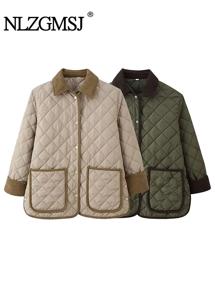 

NLZGMSJ женская стеганая стеганая куртка 2022, осень, свободное пальто с длинными рукавами и карманами, женские теплые повседневные парки, верхняя одежда Y2K
