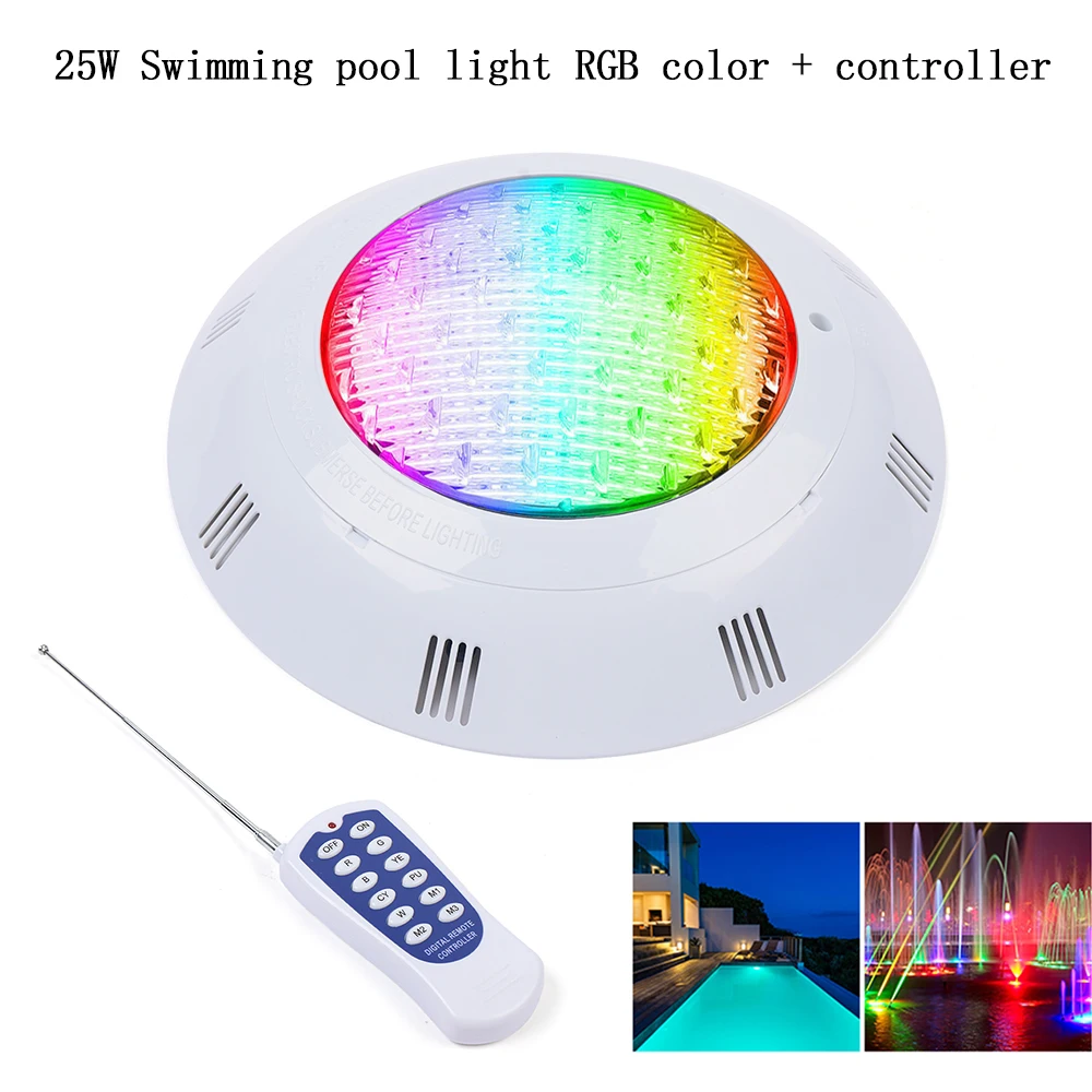 

25W RGB LED Pool Light With RF Remote Controller IP68-rated Waterproof High Brightness Multiple Light Colors