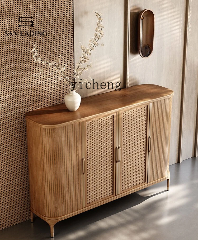 

TWR medieval walnut shoe cabinet retro rattan home shoe cabinet storage