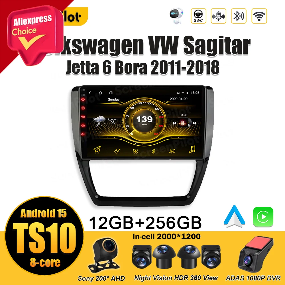 

For Volkswagen VW Sagitar Jetta 6 Bora 2011-2017 2018 Android 15 Car Radio Multimedia Video Player Carplay Wireless Android Auto