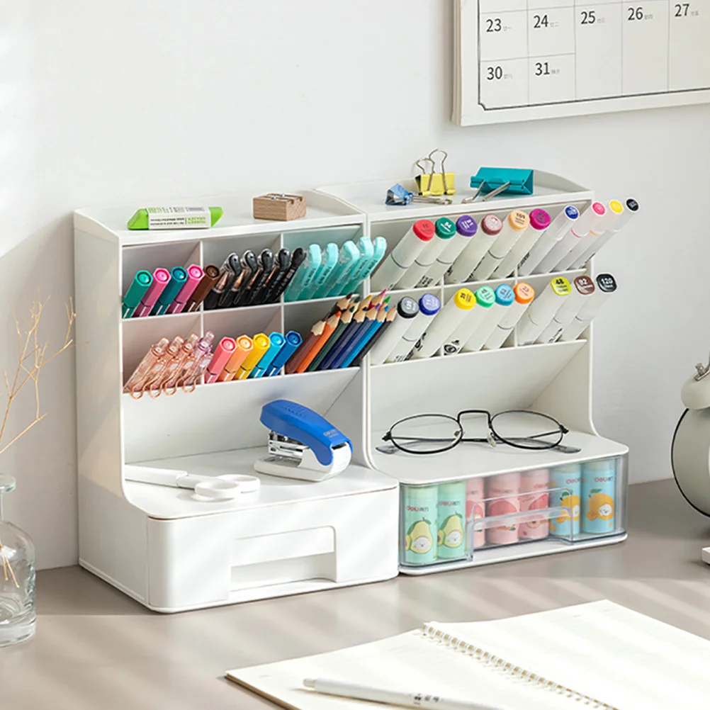 

Plastic Desk ganizer Pen Holder Storage Box White Multi functional Student Teacher Office Worker Gift Stationery Rack Pencil