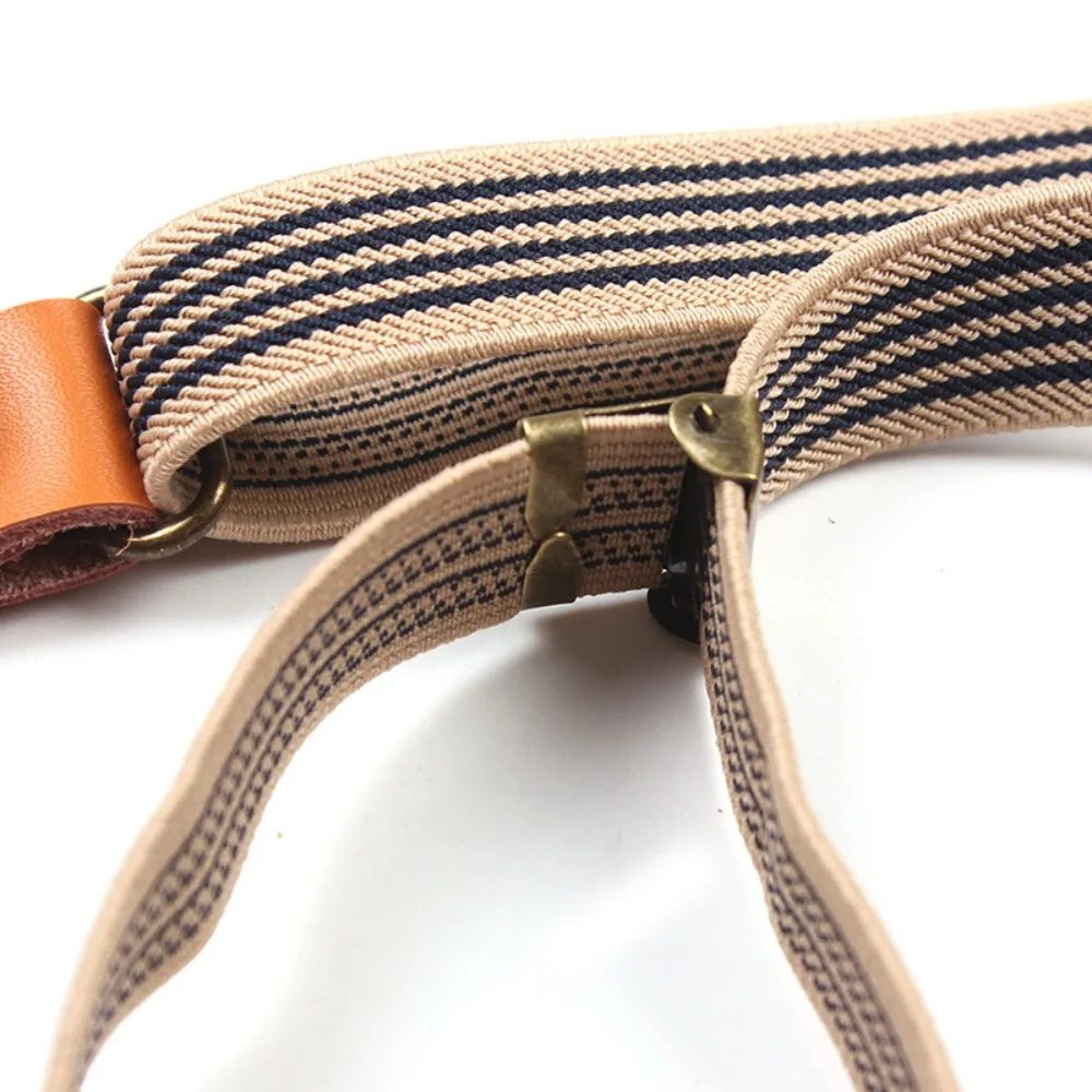 Y-Shaped Button Shoulder Straps Leather Adjustable Elastic Drawstring Elasticity Stripe Pattern Suspender Pans Strap