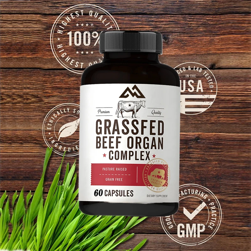 Grass fed beef organ complex | 60 grain pasture fed, grain free supplement containing dry liver, kidneys, pancreas, etc