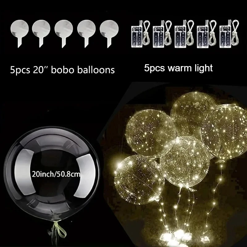 5er-Set transparente LED-Ballons, leuchtende Ballons mit Lichtband, Bobo-Ballons für Party, Geburtstag, Jahrestag, Hochzeitsdekoration