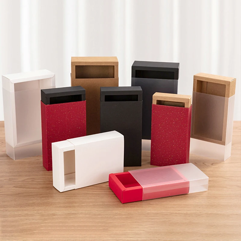 1pc Kraft Paper Packing Box With Transparent PVC Window Delicate Drawer Display Gift Box Wedding Jewelry Boxes