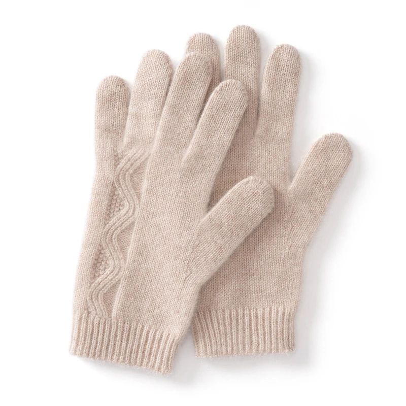 KOIJINSKY Pure Cashmere Knit Gloves Full Finger Wave Texture Soft Warm Winter Gloves for Women Daily Commute Gift