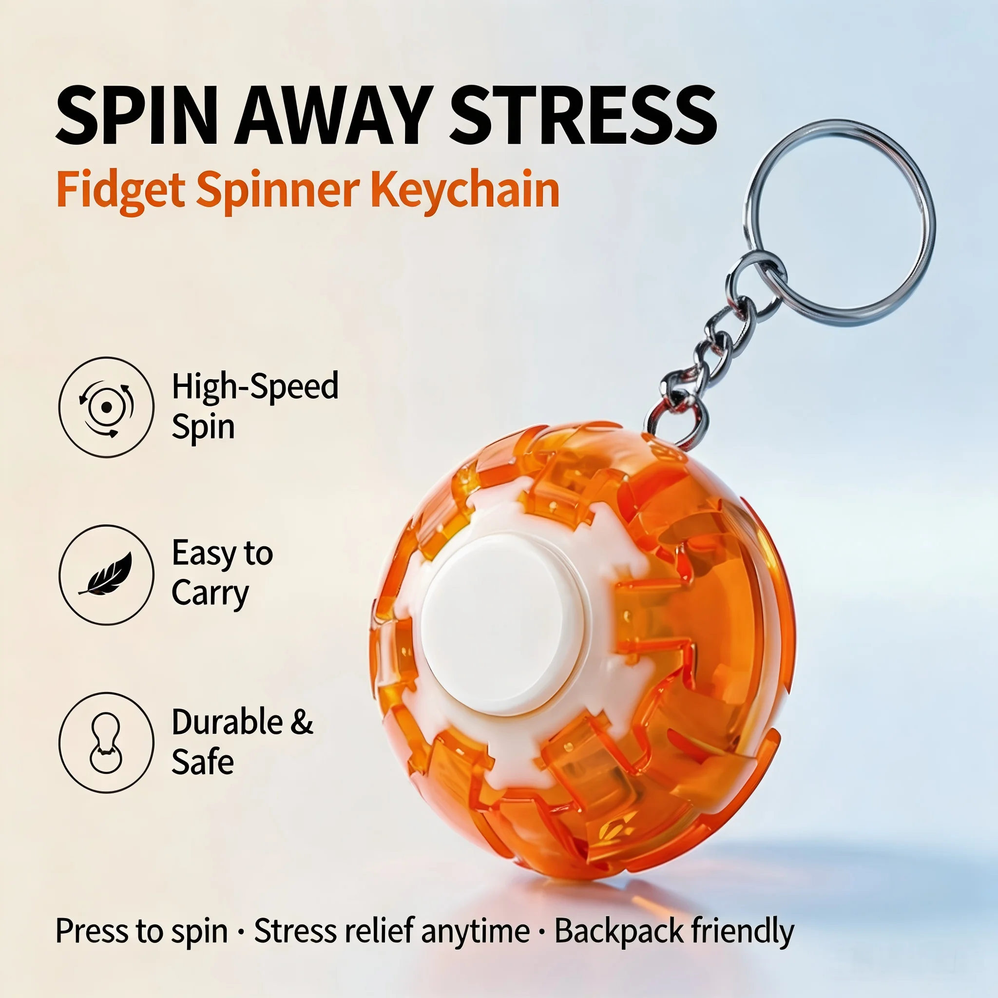 Rotatable Fidget Spinner Ball Keyring 3D Press Rebound Stress Relief Toy Mini Portable Sensory Toy Backpack Pendant for Adult
