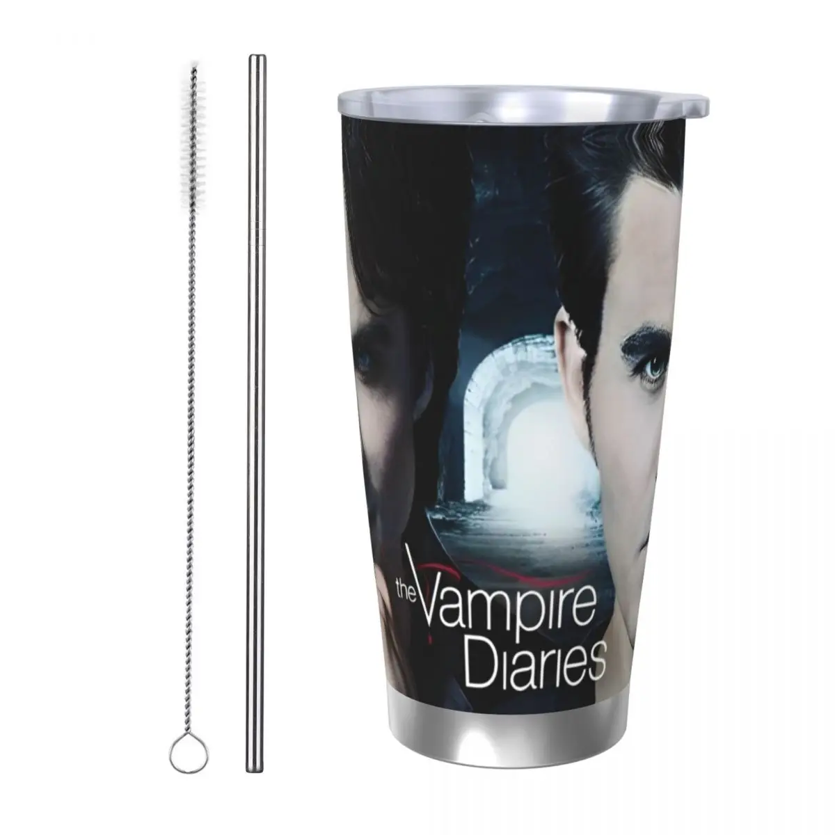 

Изолированный стакан «Дневники вампира» с соломинкой Damon Salvatore Stefan Кружки для кофе из нержавеющей стали Чашка-термос, 20 унций