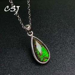 CSJ Elegant Natural Ammonite Pendants 925 Sterling Silver Ammolite Necklace for Woman Party Birthday Fine Jewelry Gift