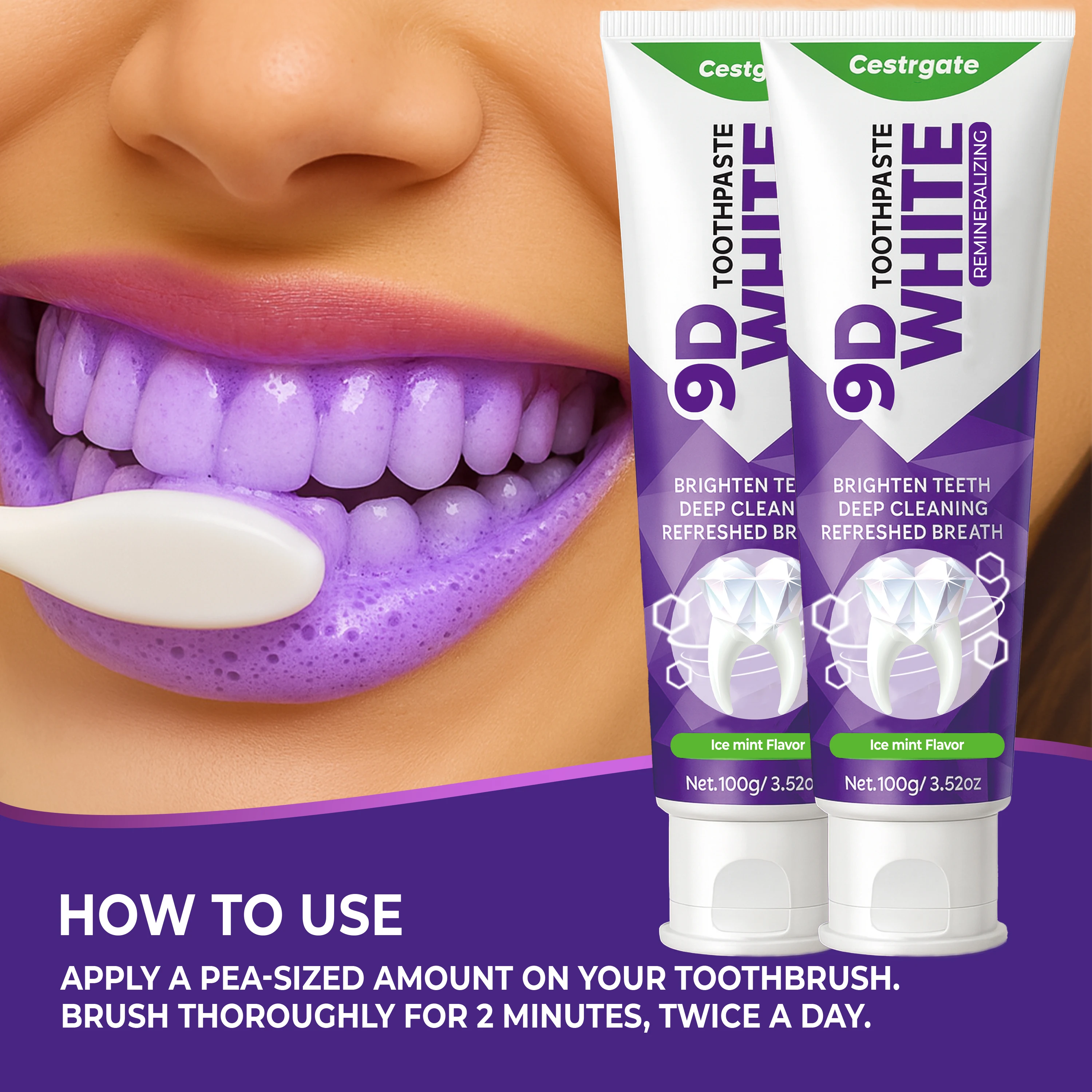 معجون أسنان هيدروكسياباتيت 9D أبيض 10% - جل أسنان احترافي مع تركيبة تذكير بنسبة 10% - رغوة التنظيف العميق، ريم البقع