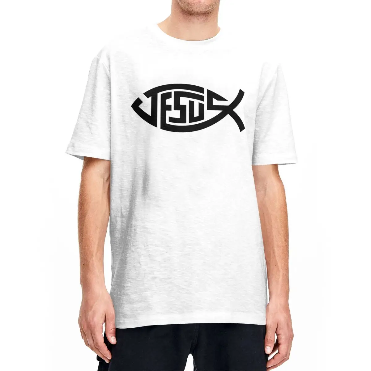 Oversized T Shirt Jesus Fish Ichthys Christian Symbol 100 Cotton T Shirts Fashion Tee Shirt for Men Beach Short Sleeve Top Tees