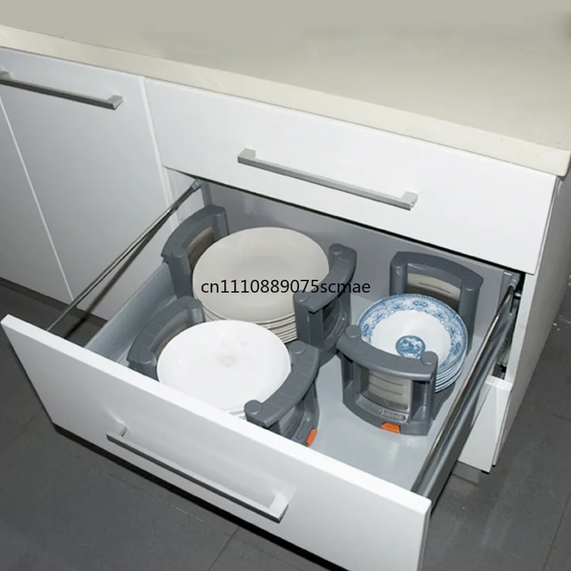 Telescopic Dish Storage Rack, Drawer Type Plate Holder & Lifter for Kitchen Cabinet