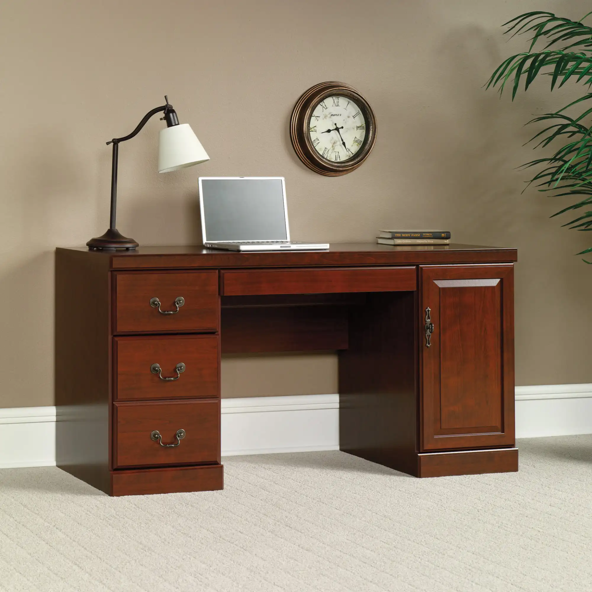 Study, Computer Credenza Desk, Classic Cherry Finish, for Living Room, Bed Room