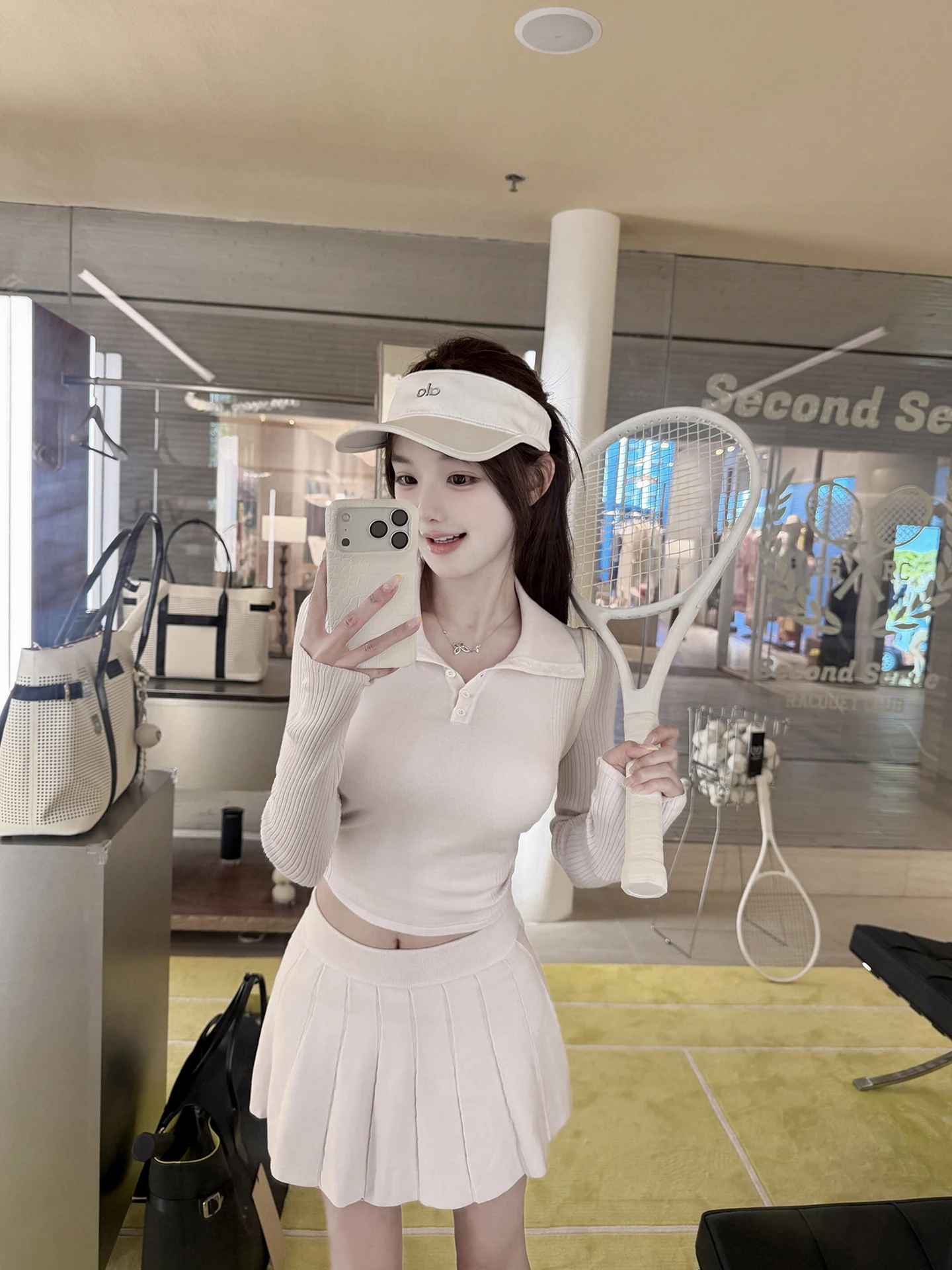 

Rouge Language Pink Golf Collar Knitted Pleated Skirt Set Casual Slimming Two-Piece Set Fashionable Spring Outfit for Women