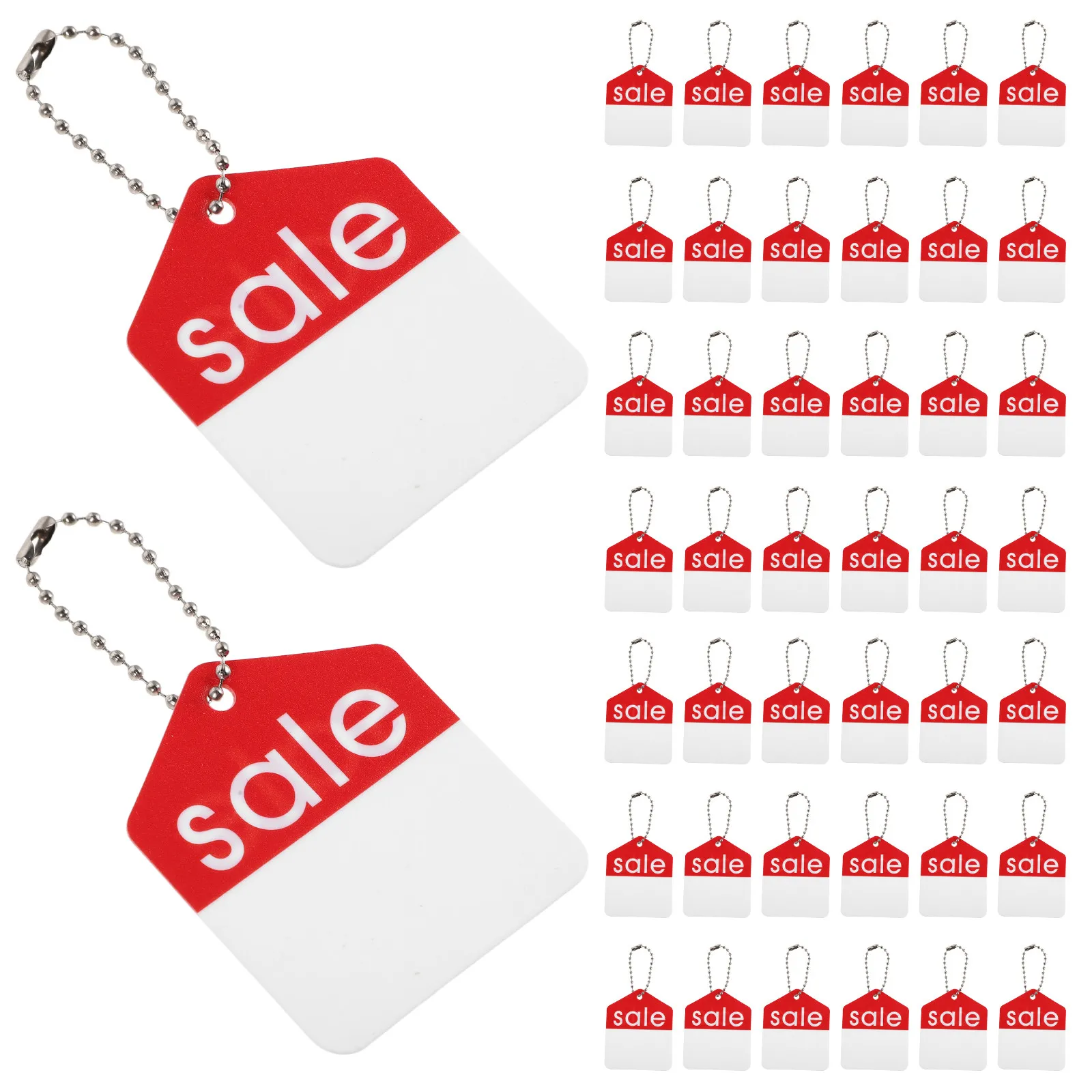 100Pcs Clothing Hanging Chain White Pricing Display Tags with Metal Beaded Chain Writable Price Labels for Retail Store