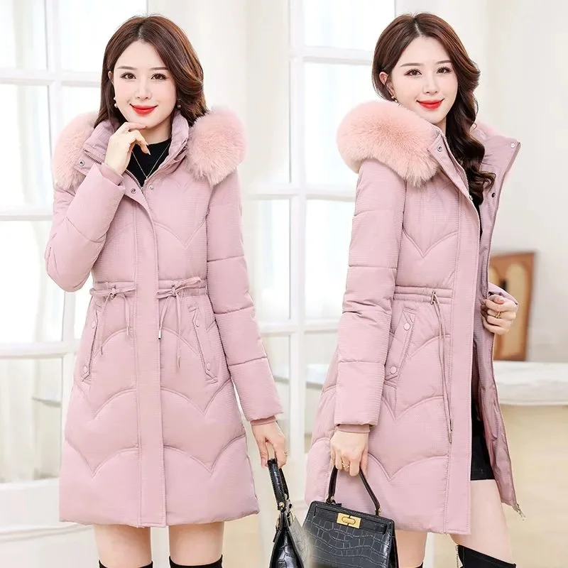 2025 신상 여성 푸퍼 겨울 코튼 재킷 한국 패션 스노우웨어 패딩 오버코트 인조 모피 칼라 루즈핏 따뜻한 롱 후드 파카