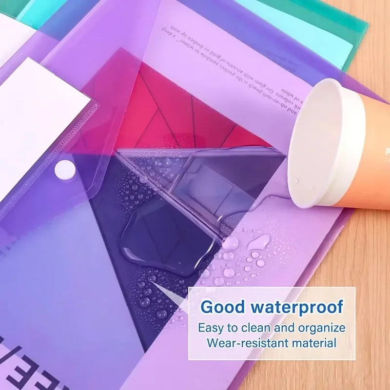 10pcs A4 Folders Plastic Envelopes Clear File Folder for Document Poly File with Label Pocket Snap Button for Office Organizer view 3