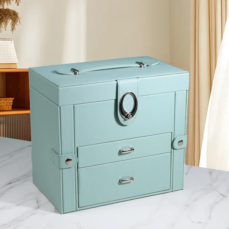 PU Leather Jewellery Box Large Capacity Dustproof Jewelry Boxes Earrings Bracelet Necklace Storage Case With Mirror Showcase Box