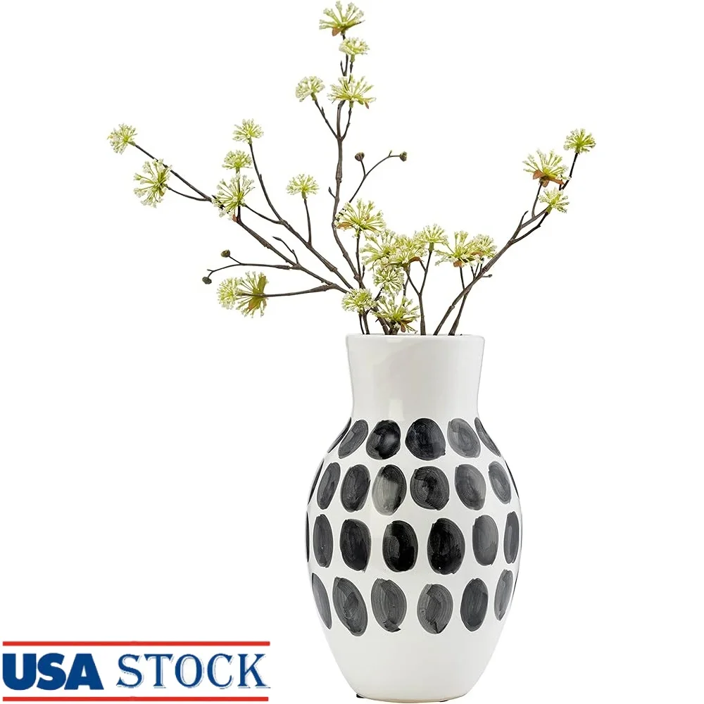 

Elegant Black White Ceramic Stoneware Vase Modern Design 10 Inch Tall Durable Home Office Decor Gift Accent Piece