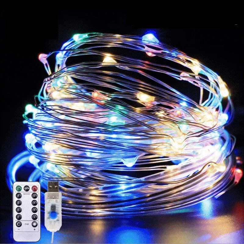 

LED Christmas Garland 10M Copper Wire Twinkle Fairy String Lights USB Battery Operated Waterproof For Home Party Wedding Decor