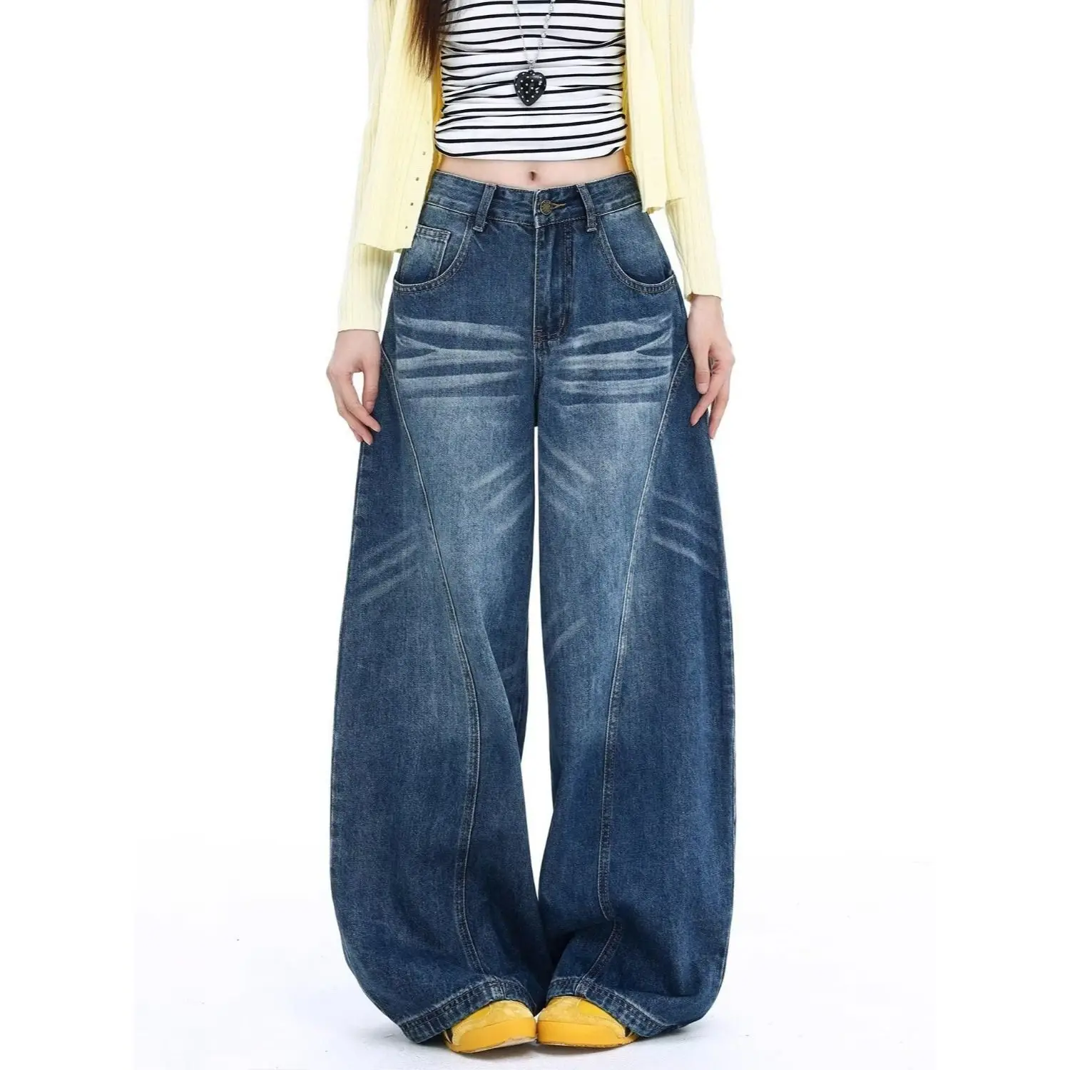 Harlan Dad Jeans High Waist Casual Style Old Fashioned Blue Denim Pants Spring Autumn Winter Suitable for Women 18-48 Years Old