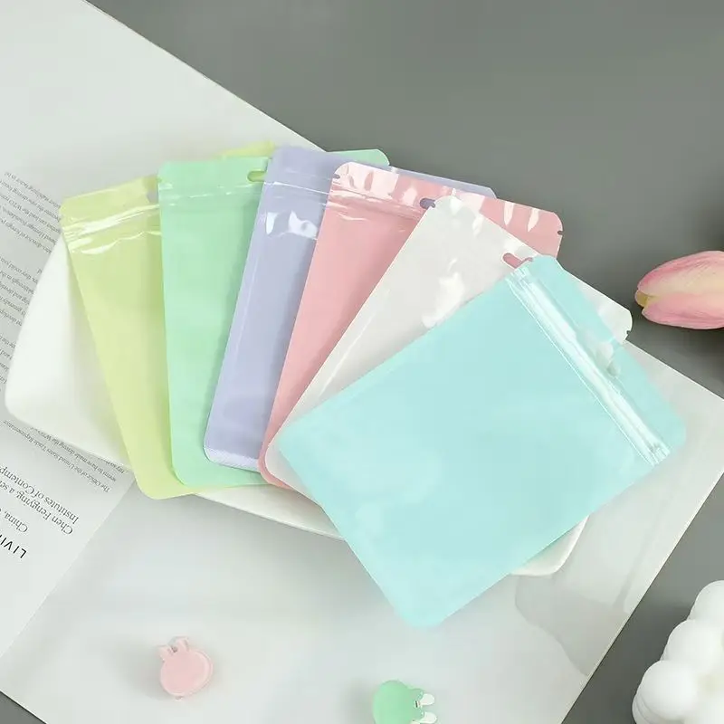 Blue Macaron Color Inner-Printed Ziplock Bags, 50 Pieces, One Side Transparent and One Side Colored, Self-Sealing Bags for Stationery and Jewelry Storage, Card and Document Packaging Bags