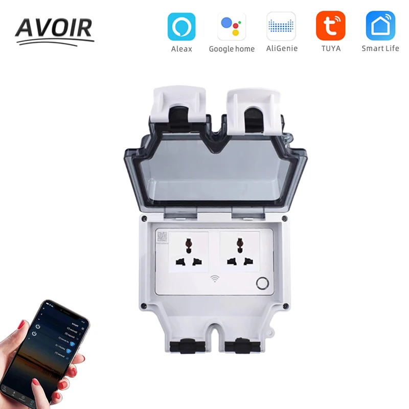 

Avoir Tuya Samrt Waterproof Electrical Sockets Universal Outdoor IP66 Waterproof Wifi Socket With Timer Home Appliance Alexa