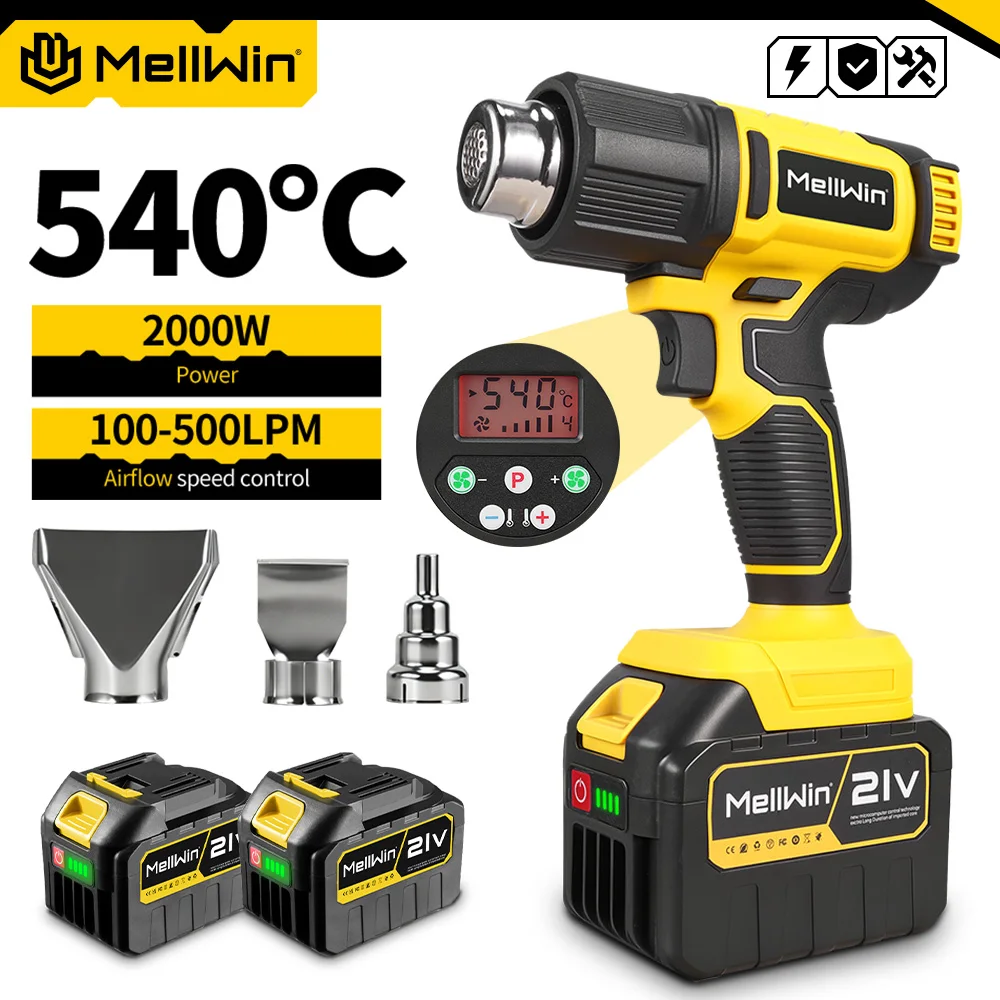 MELLWIN 540 ° C Elektrische Heißluftpistole 25-Stufen Einstellbar Kabellose Heißluftpistole Industrie- und Heimwerker-Schweißwerkzeug für Makita 18V Akku