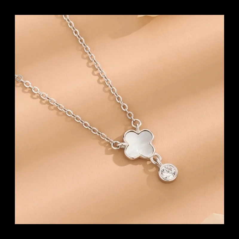 

AliExpress новое ожерелье из стерлингового серебра S925 с четырьмя лепестками клевера и циркона, простое ожерелье, женское нишевое дизайнерское чувство