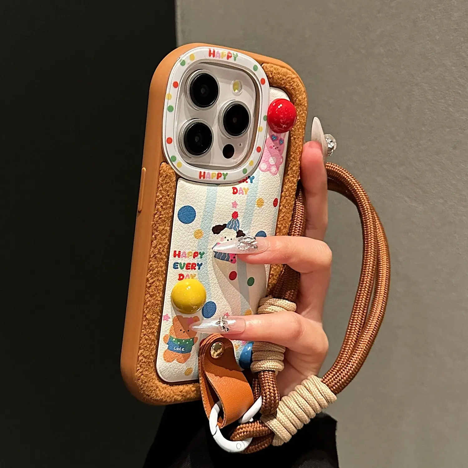 

For Polka Dot iPhone15pro Stereoscopic iPhone15 case iPhone14 Cute iPhone13 New iPhone12 handheld cord iPhone11