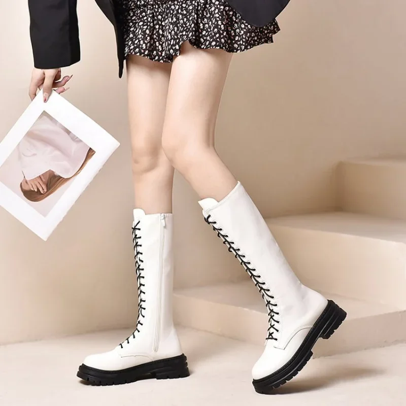 Women\'s Thigh High Boots Black Fashion Black Punk Goth Sexy Woman Platform Boots Motorcycle Boot Women Heels Shoes Big Size 43